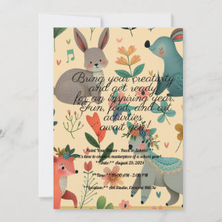back to school cut animal doodle art  invitation
