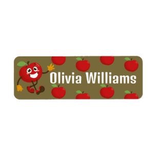 Back to School Cute Cartoon Fun Red Apple Return Address Label