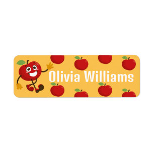 Back to School Cute Cartoon Fun Red Apple Return Address Label