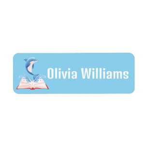 Back to School Cute Dolphin Blue Sea Return Address Label