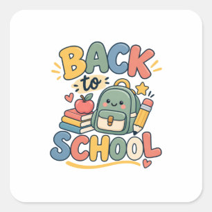 Back to School Cute Kawaii School Supplies Square Sticker