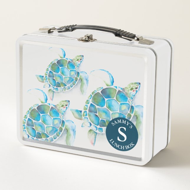Back To School Cute Kids Sea Turtle Metal Lunch Box (Front)