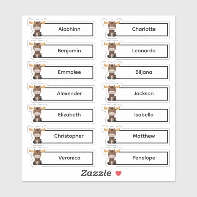 Back to School - Cute Moose Multiple Name Stickers (Sheet)