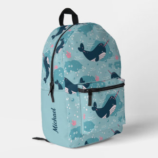 Back To School - Cute Narwhal Personalised Printed Backpack