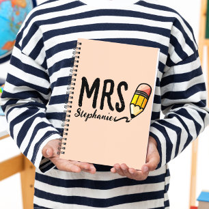 Back to school Cute Pink Pencil Teacher Kids Name Notebook