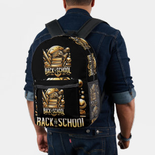 "Back to School" designee golden logo Printed Backpack