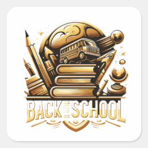 "Back to School" designee golden logo Square Sticker