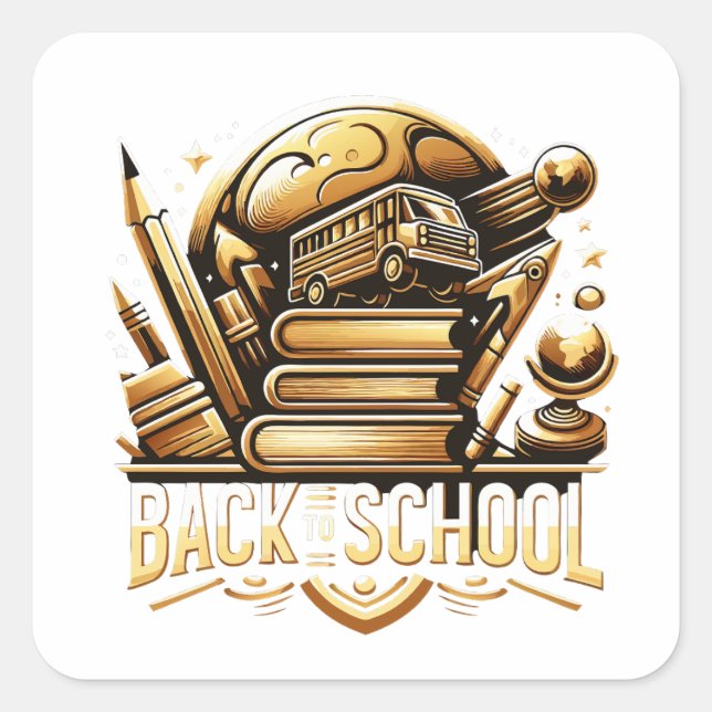 "Back to School" designee golden logo Square Sticker (Front)