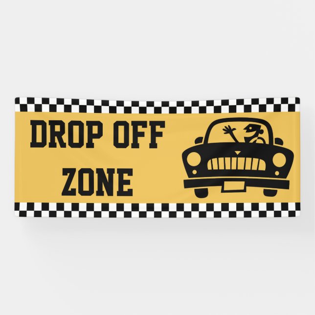 Back To School - Drop Off Zone Chequered Racing Banner (Horizontal)