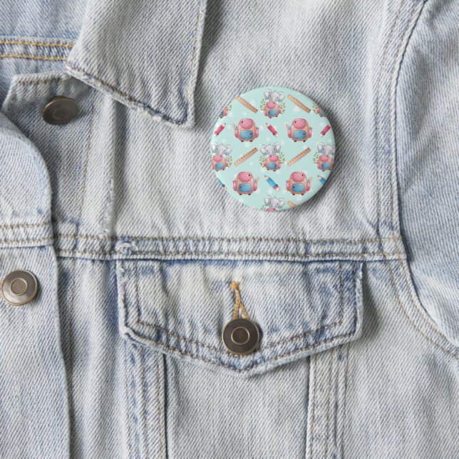 Back to School Elephant Pattern 6 Cm Round Badge (In Situ)