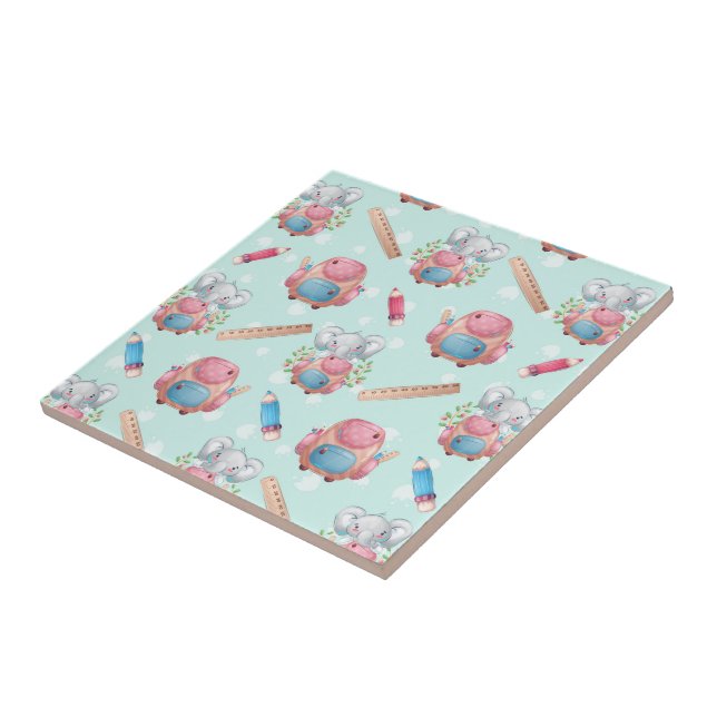 Back to School Elephant Pattern Ceramic Tile (Side)