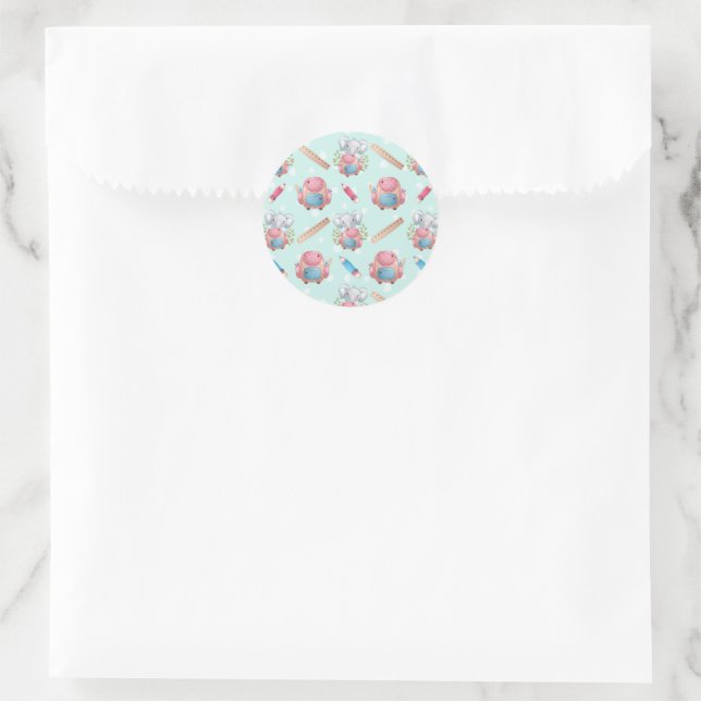 Back to School Elephant Pattern Classic Round Sticker (Bag)