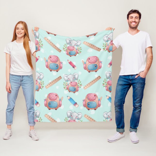 Back to School Elephant Pattern Fleece Blanket (In Situ)