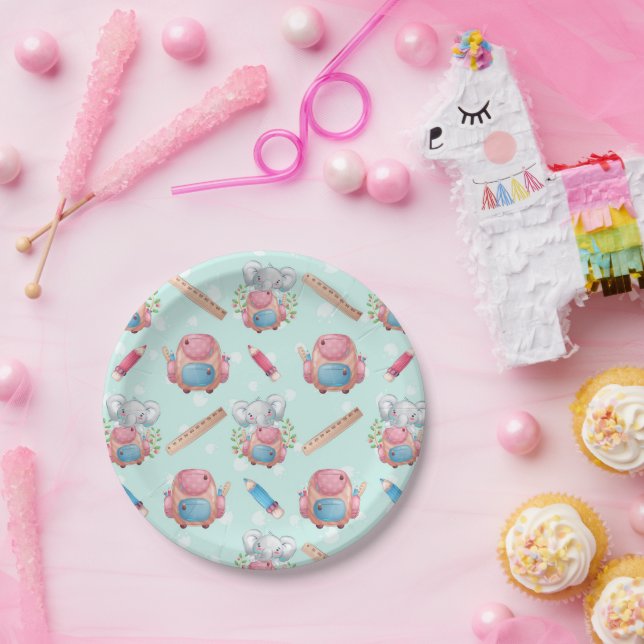 Back to School Elephant Pattern Paper Plate (Party)
