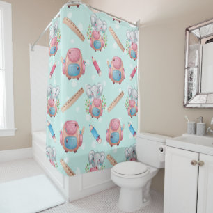 Back to School Elephant Pattern Shower Curtain