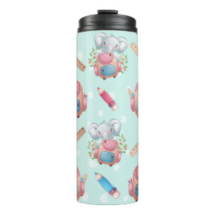 Back to School Elephant Pattern Thermal Tumbler