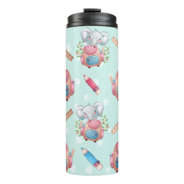 Back to School Elephant Pattern Thermal Tumbler (Front)