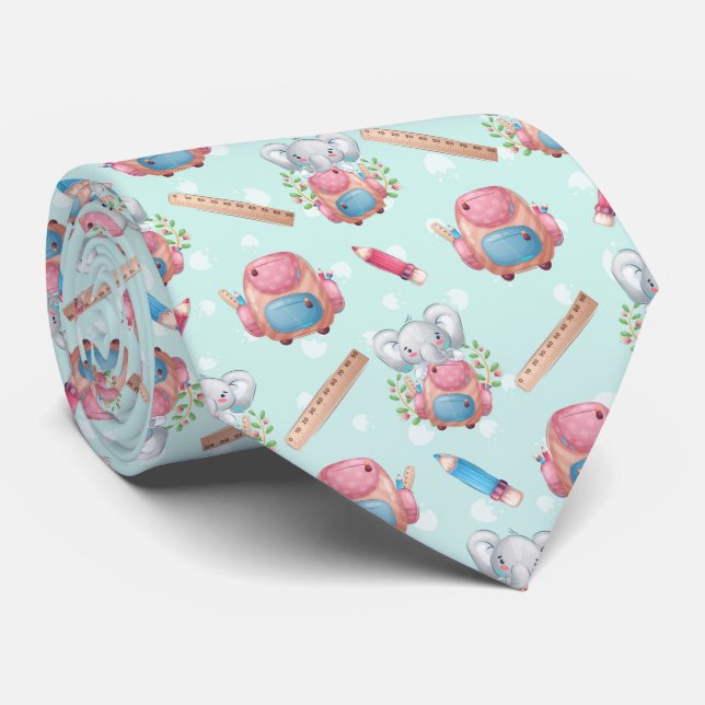 Back to School Elephant Pattern Tie (Rolled)