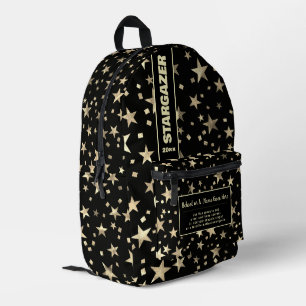 Back To School Faux Holographic Gold Stars Black Printed Backpack