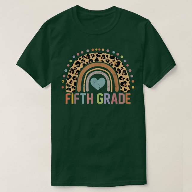 Back To School Fifth Grade Rainbow Leopard 5th Gra T-Shirt (Design Front)