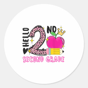 Back To School First Day Hello 2nd Grade Leopard F Classic Round Sticker