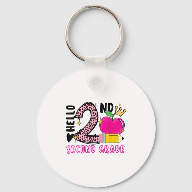 Back To School First Day Hello 2nd Grade Leopard F Key Ring (Front)