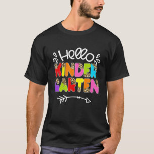 Back To School First Day Hello Kindergarten Leopar T-Shirt