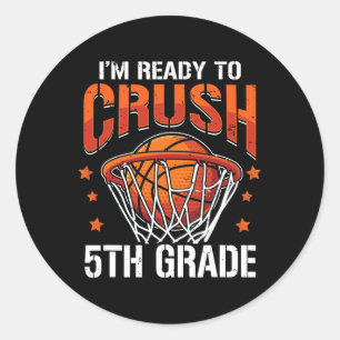 Back To School First Day Of 5th Grade Basketball B Classic Round Sticker