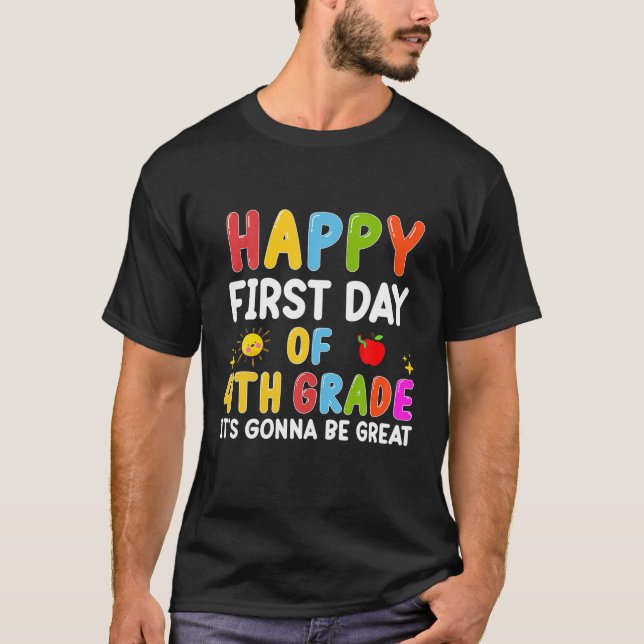 Back To School First Day Of First Grade Hello 4Th T-Shirt (Front)