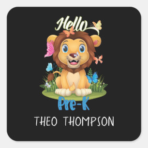 Back to School First Day of Pre-K Lion & Butterfly Square Sticker