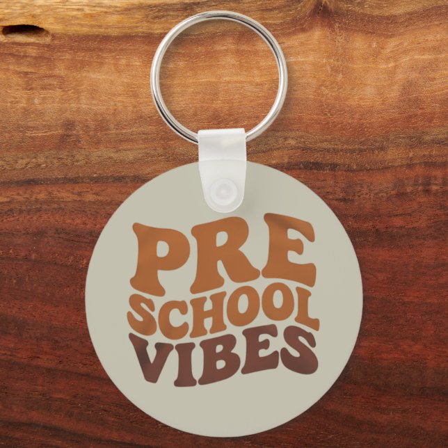Back to School First Day of Pre-K Preschool Groovy Key Ring (Front)