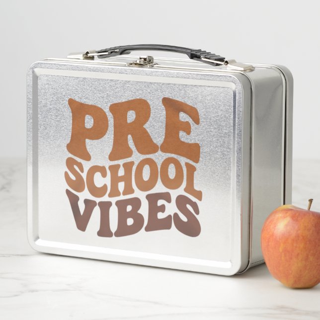 Back to School First Day of Pre-K Preschool Groovy Metal Lunch Box (In Situ)