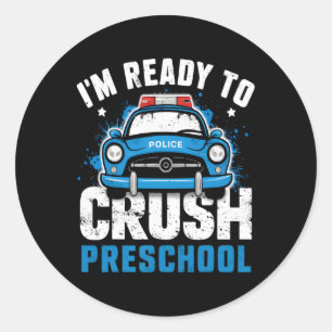 Back To School First Day Of Preschool Police Car B Classic Round Sticker