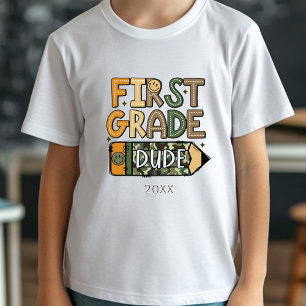 Back to School First Grade Dude Camo Boy T-Shirt