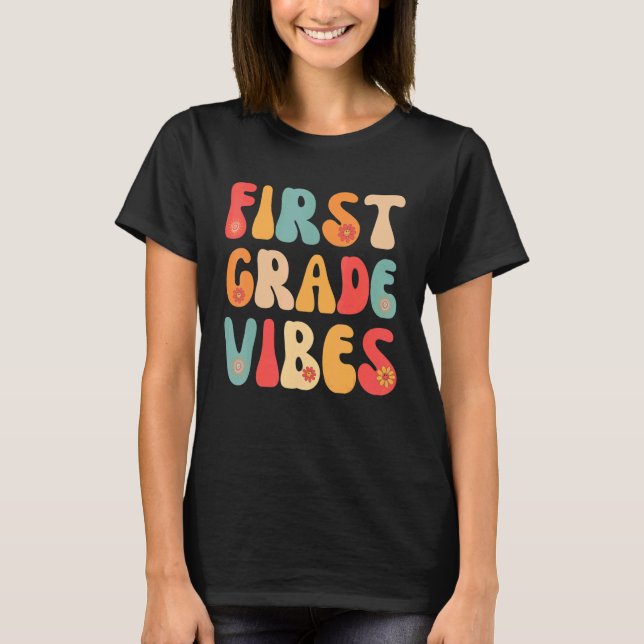 Back To School First Grade Vibes Retro Student Tea T-Shirt (Front)