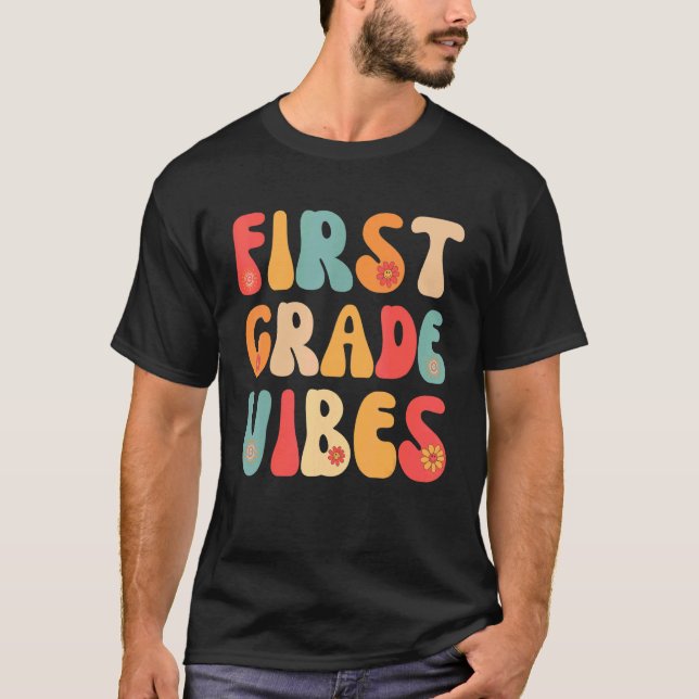 Back To School First Grade Vibes Retro Student Tea T-Shirt (Front)
