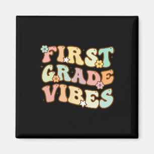 Back To School First Grade Vibes Retro Teacher Wom Magnet