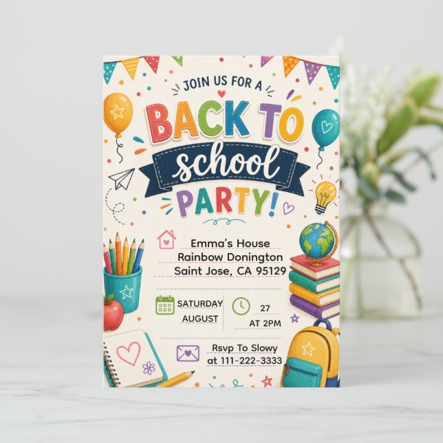 Back to School Fun Classroom Party Invitation (Standing Front)