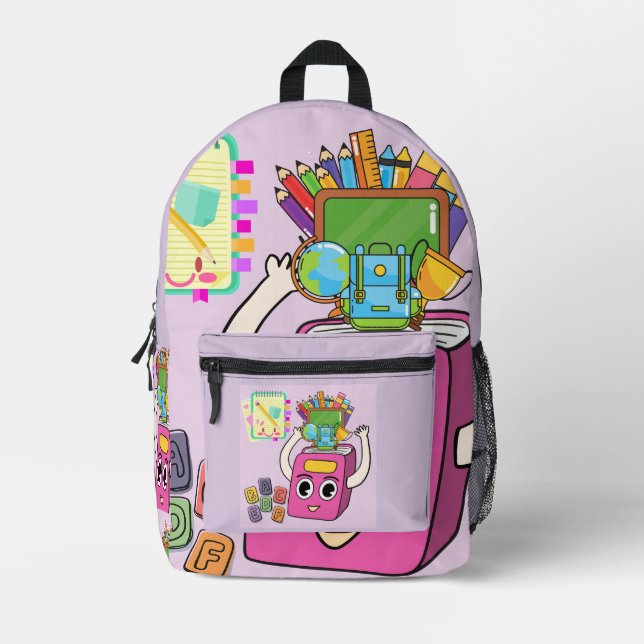 Back To School Fun Graphic Printed Backpack (Front)
