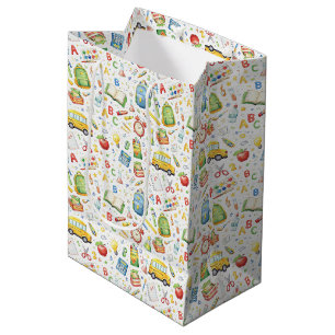 Back to School Fun – Watercolor Pattern for Kids Medium Gift Bag