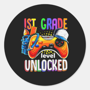 Back To School Gamepad 1st First Grade Level Unloc Classic Round Sticker