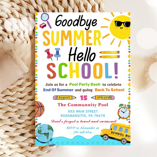 Back To School GoodBye Summer Hello School  Invitation (Creator Uploaded)