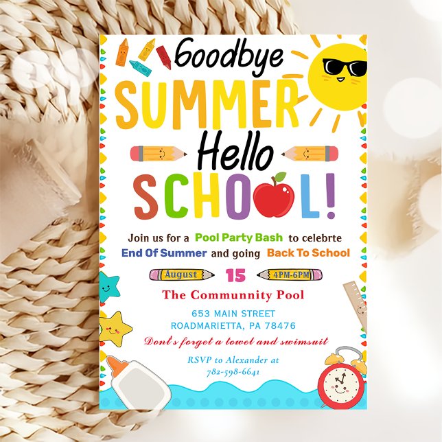 Back To School GoodBye Summer Hello School Invitation (Creator Uploaded)