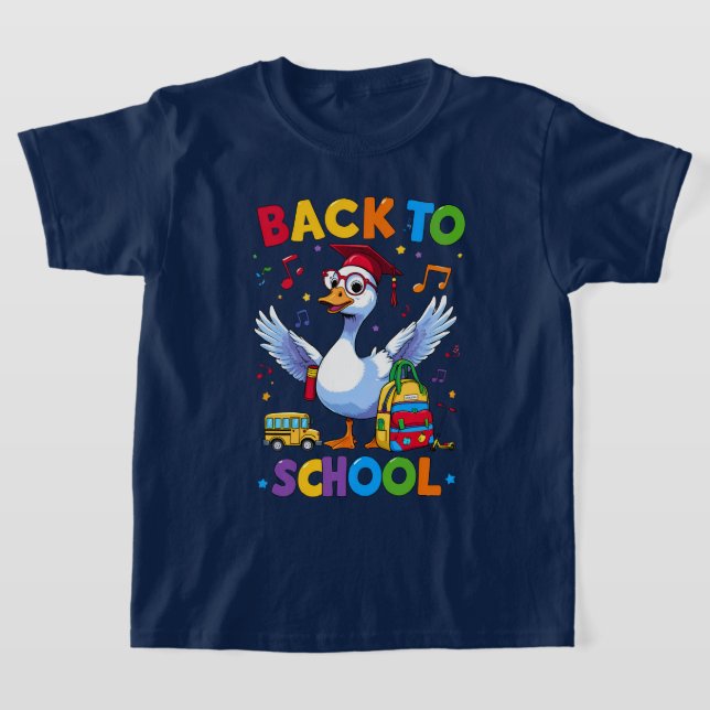 Back to School Goose – Colourful Fun T-Shirt Desig (Laydown)