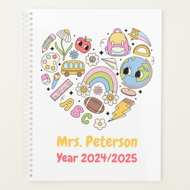 Back to School Groovy Colourful Heart Planner (Front)