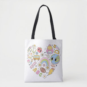 Back to School Groovy Colourful Heart Tote Bag