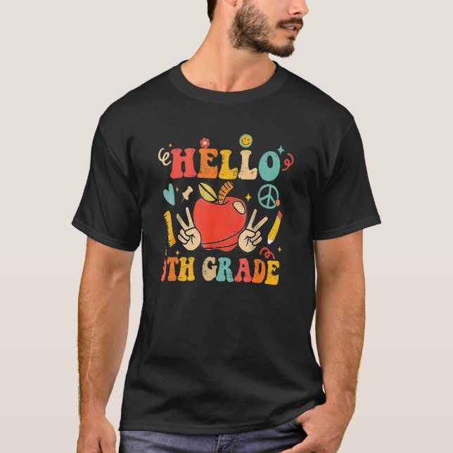 Back To School Groovy Hello 9th Grade Retro T-Shirt (Front)