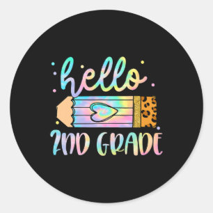 Back To School Hello 2nd Grade Leopard Tie Dye Pen Classic Round Sticker