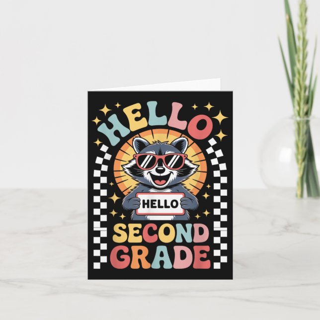Back To School Hello 2nd Grade Racoon Second Grad Card (Front)