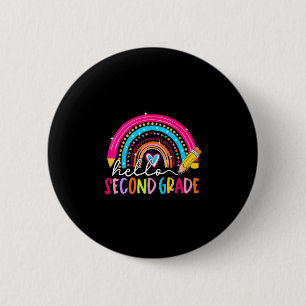 Back to school hello 2nd second grade rainbow 6 cm round badge